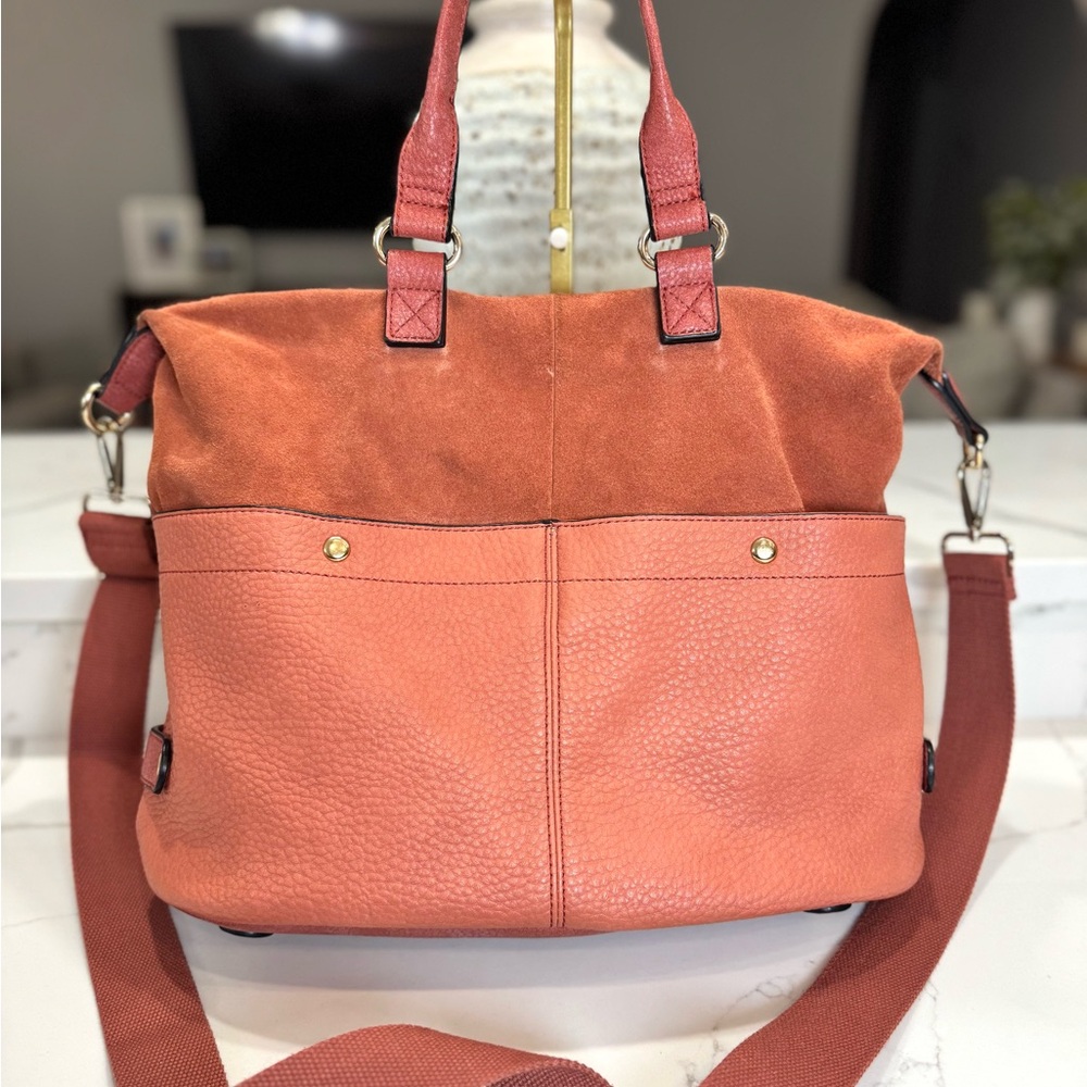 Moda Luxe Leather Suede Satchel Bag Dusty Coral